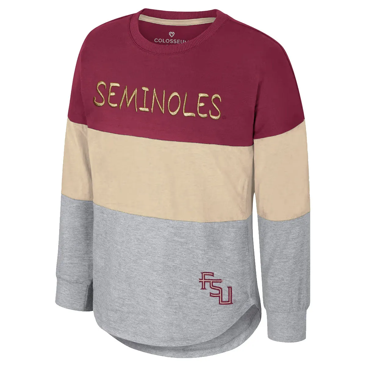 Colosseum Youth Girl's Seminoles Long Sleeve Color Block T-shirt - Garnet/Gold/Grey