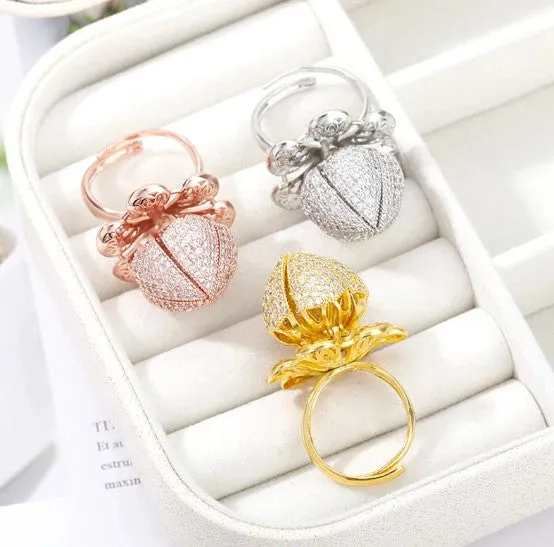 Creative adjustable flower blossom ring