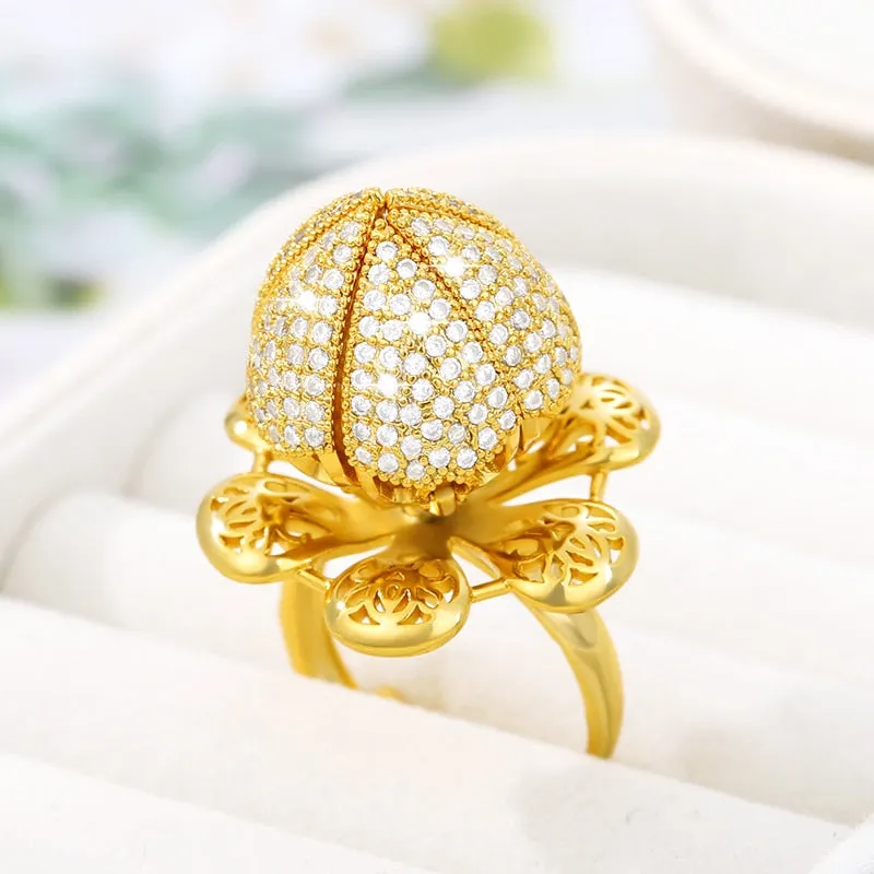 Creative adjustable flower blossom ring