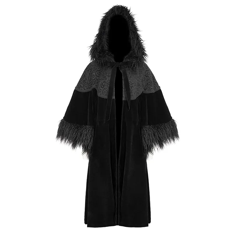 CT203 Gothic oversized shawl fur collar coat