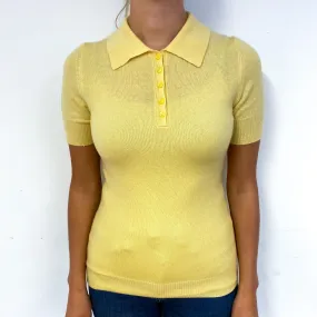 Custard Yellow Cashmere Collared Short Sleeve Jumper Small