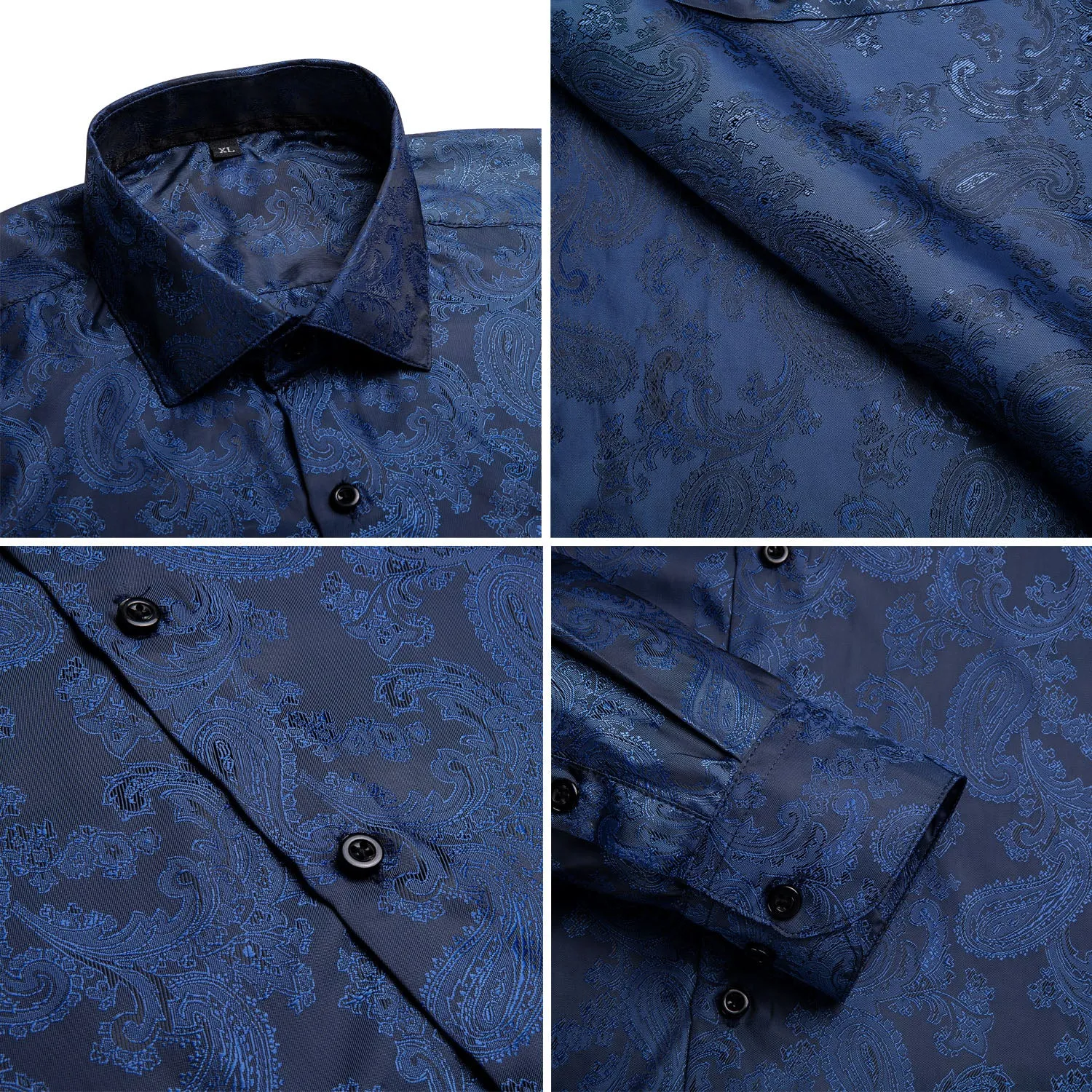 Dark Blue Paisley Men's Long Sleeve Shirt