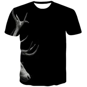 Deer T-shirt Men Animal Tshirt Printed Halloween Shirt Print Black Tshirts Casual