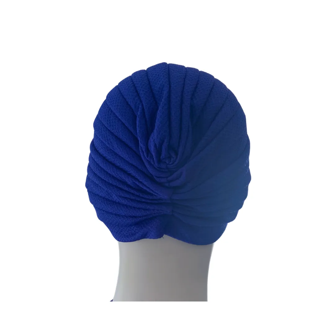 Diamond Knot Fabric Turban Hat Blue ONE SIZE