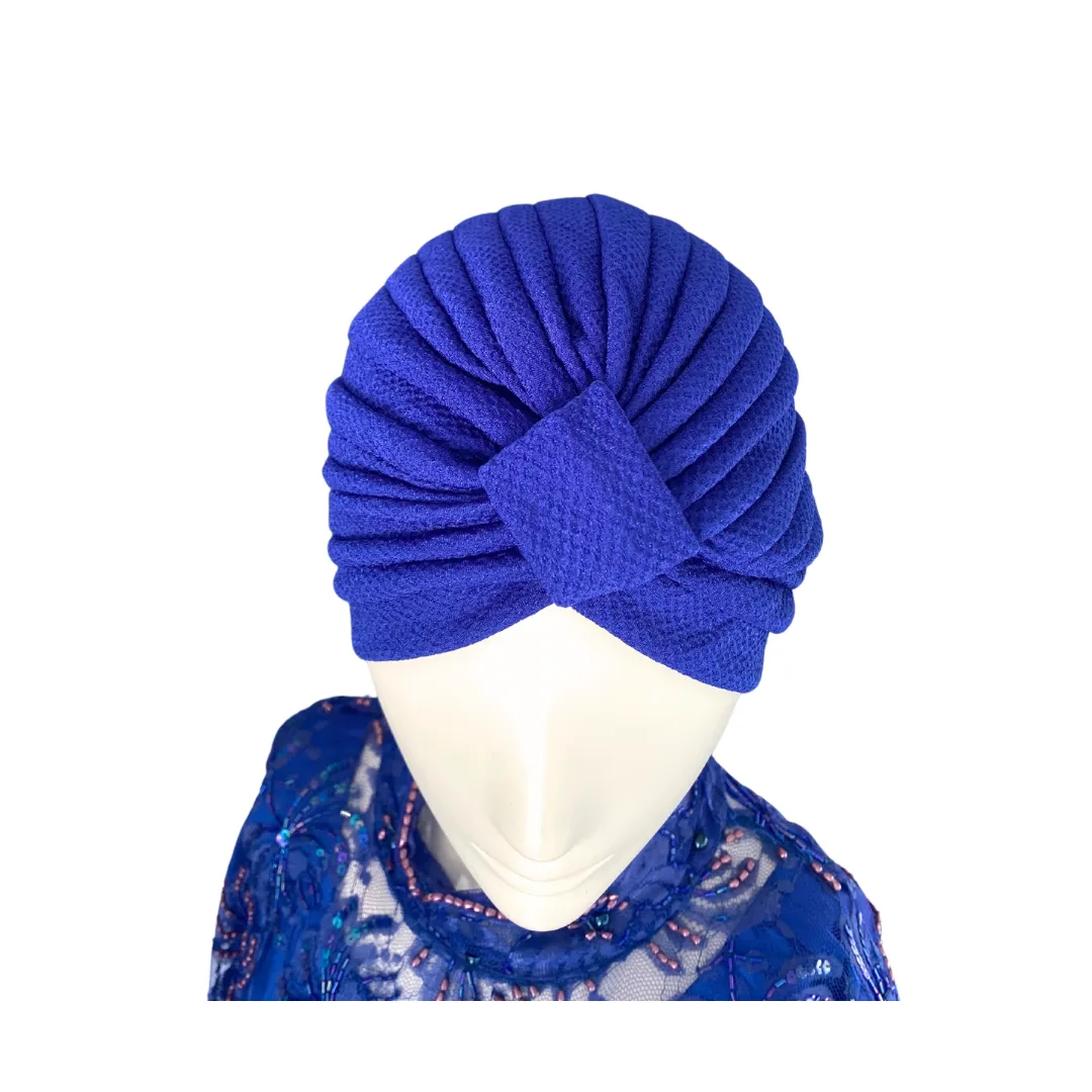 Diamond Knot Fabric Turban Hat Blue ONE SIZE