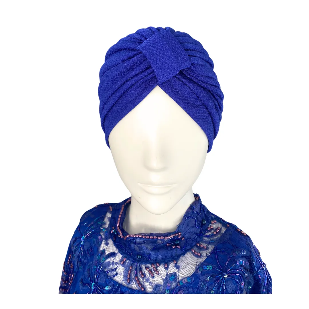 Diamond Knot Fabric Turban Hat Blue ONE SIZE