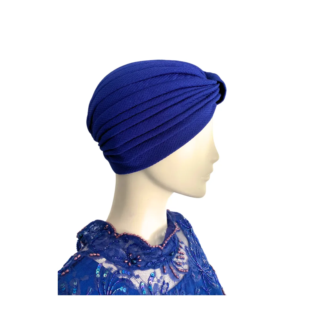 Diamond Knot Fabric Turban Hat Blue ONE SIZE