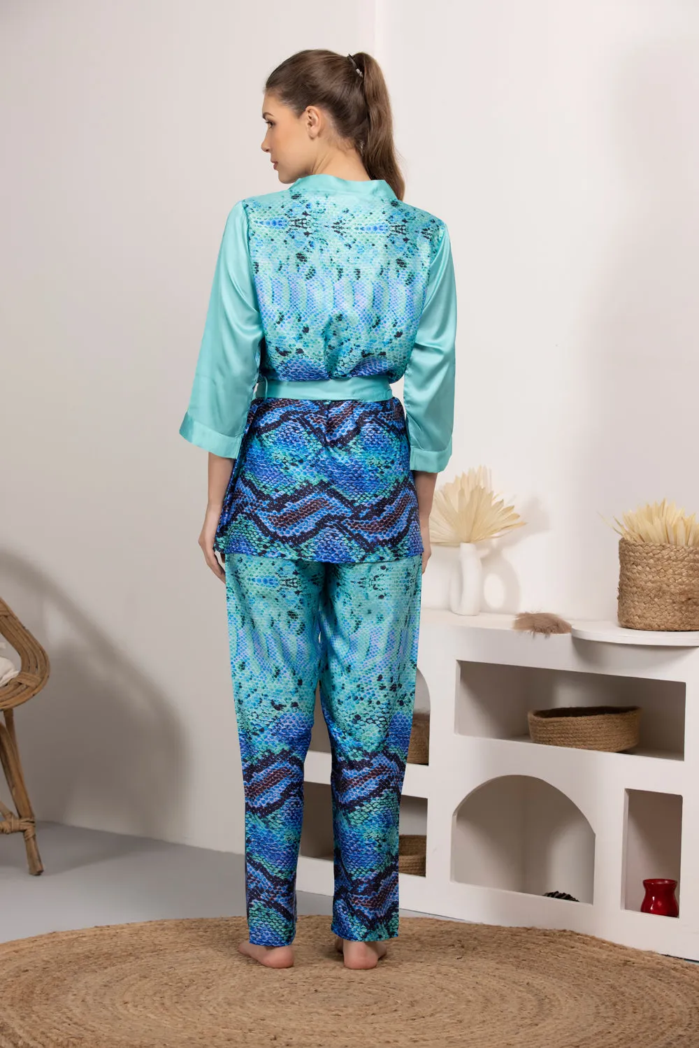 Digital print Satin Night suit with Robe