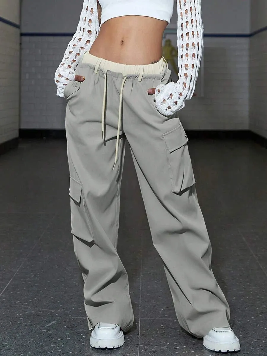 Double Waisted Flap Pocket Cargo Pants