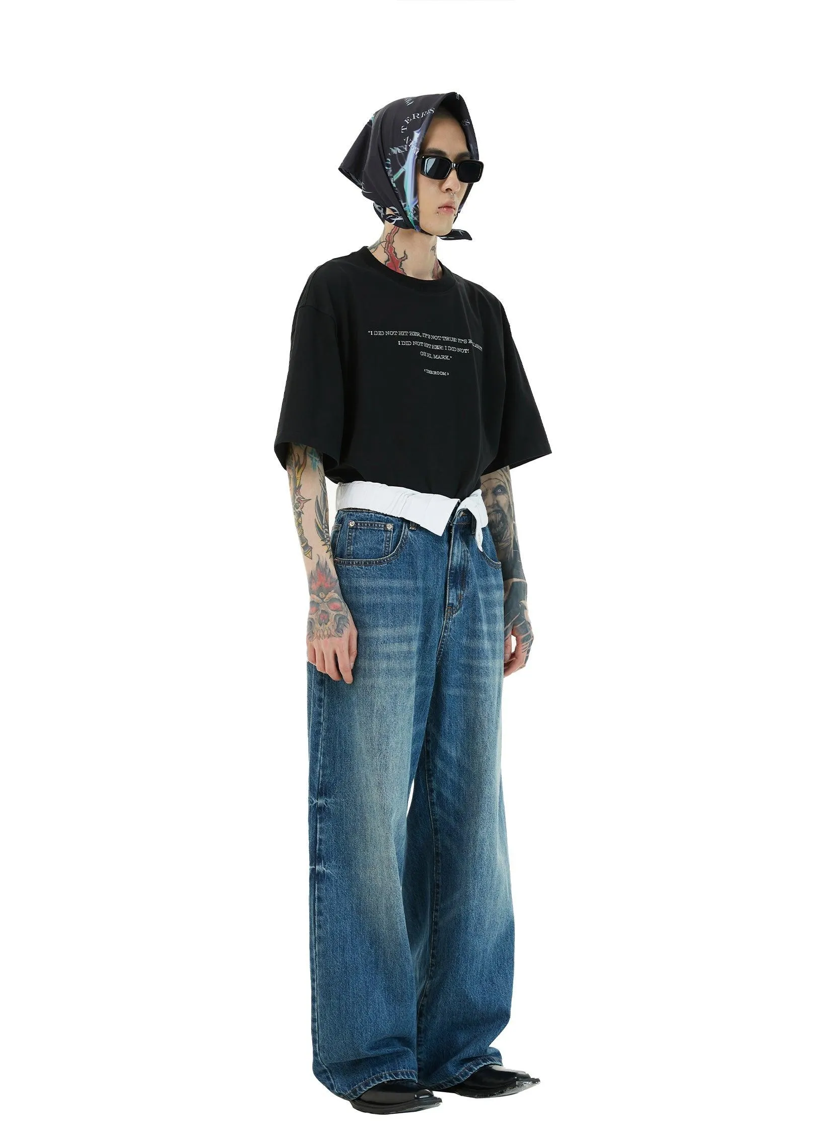 Dual Waistband Baggy Denim Jeans