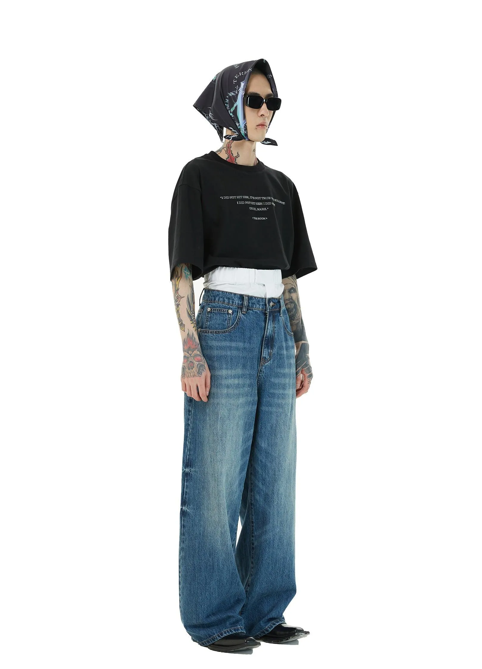 Dual Waistband Baggy Denim Jeans