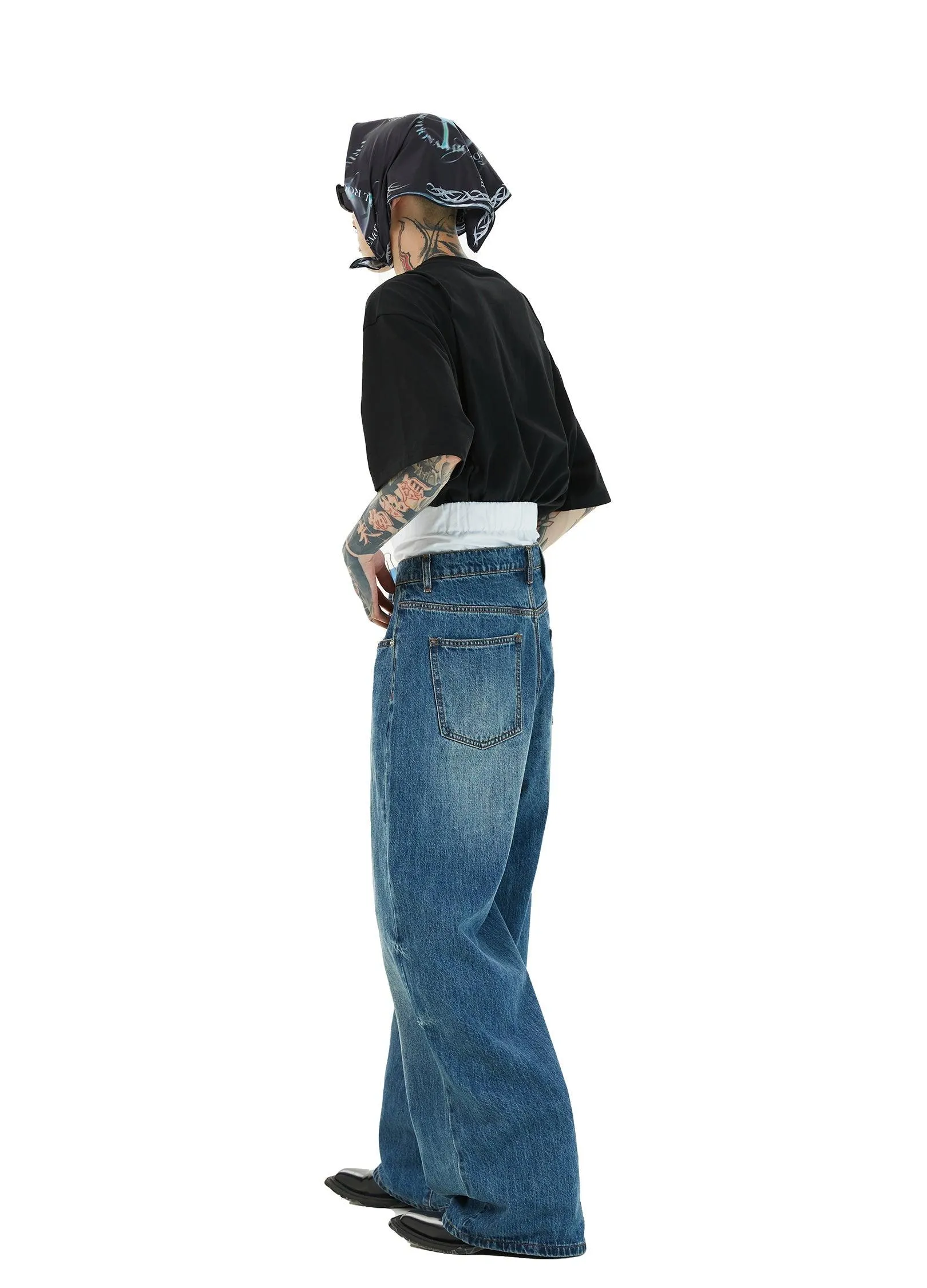 Dual Waistband Baggy Denim Jeans