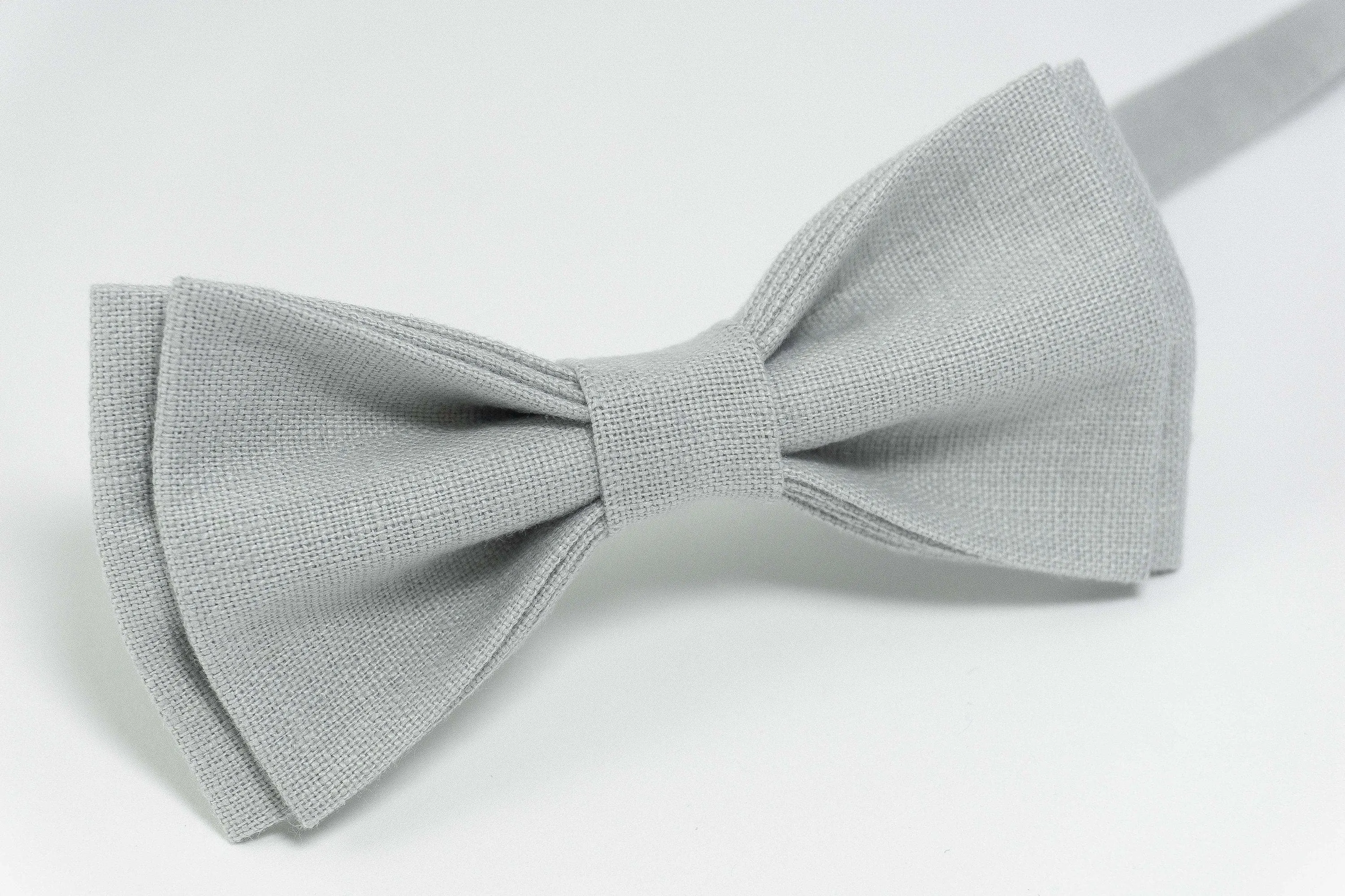 Dusty Gray bow tie | High Quality Linen dusty gray pre tied bow tie for you weddings - High quality adjustable strap