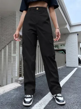 Easy Wear High Waist Flap Pocket Side Cargo Pants