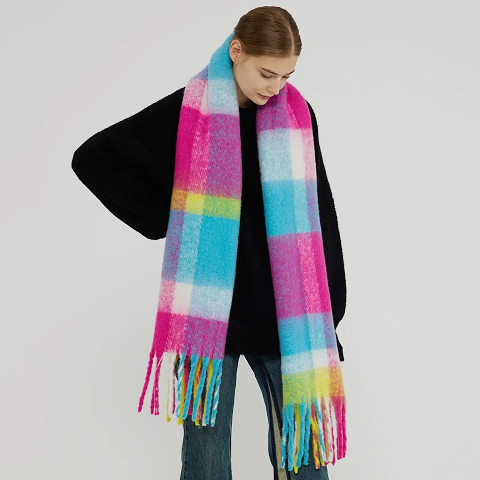 Elegant Minimalist Imitation Cashmere Scarf with Tassel