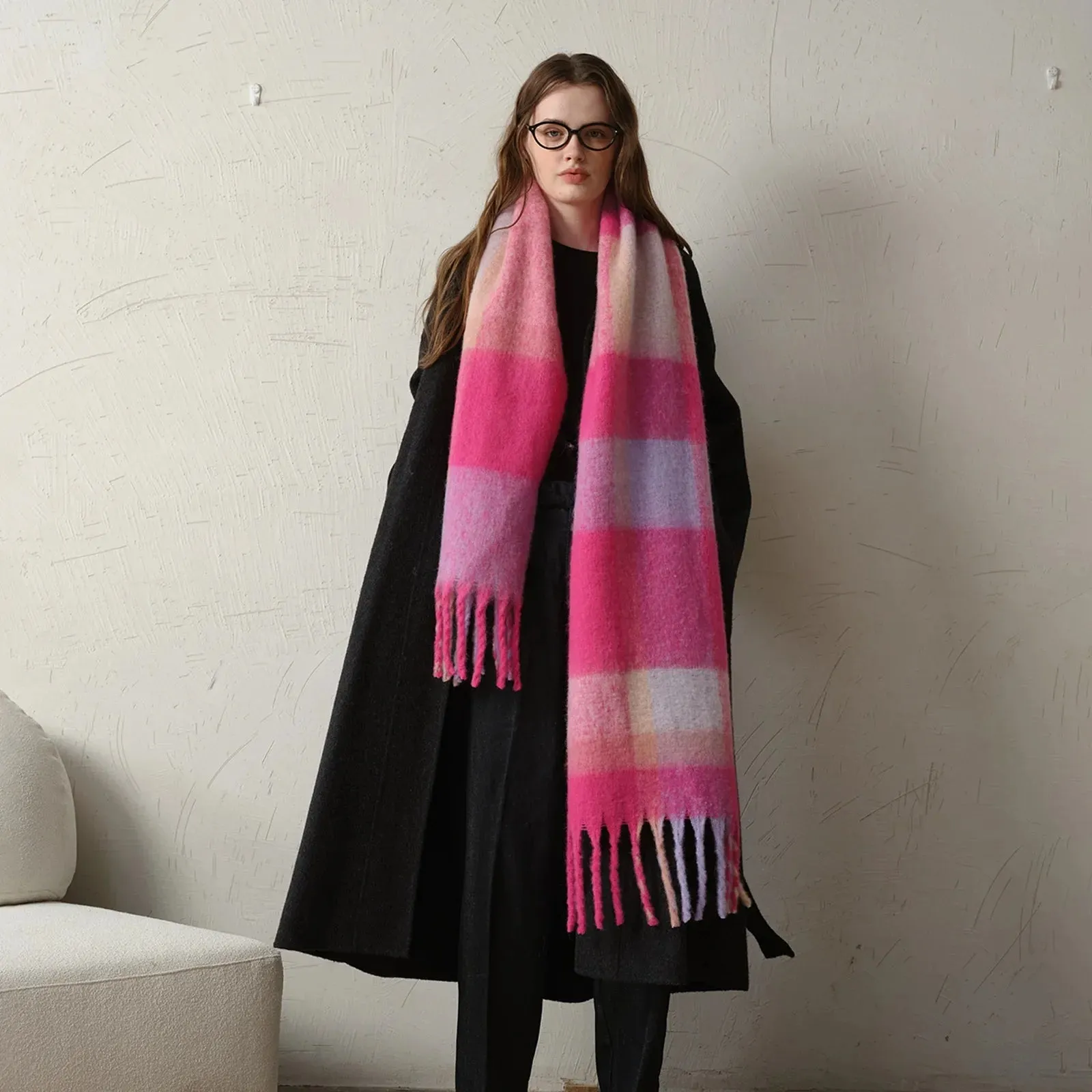 Elegant Minimalist Imitation Cashmere Scarf with Tassel