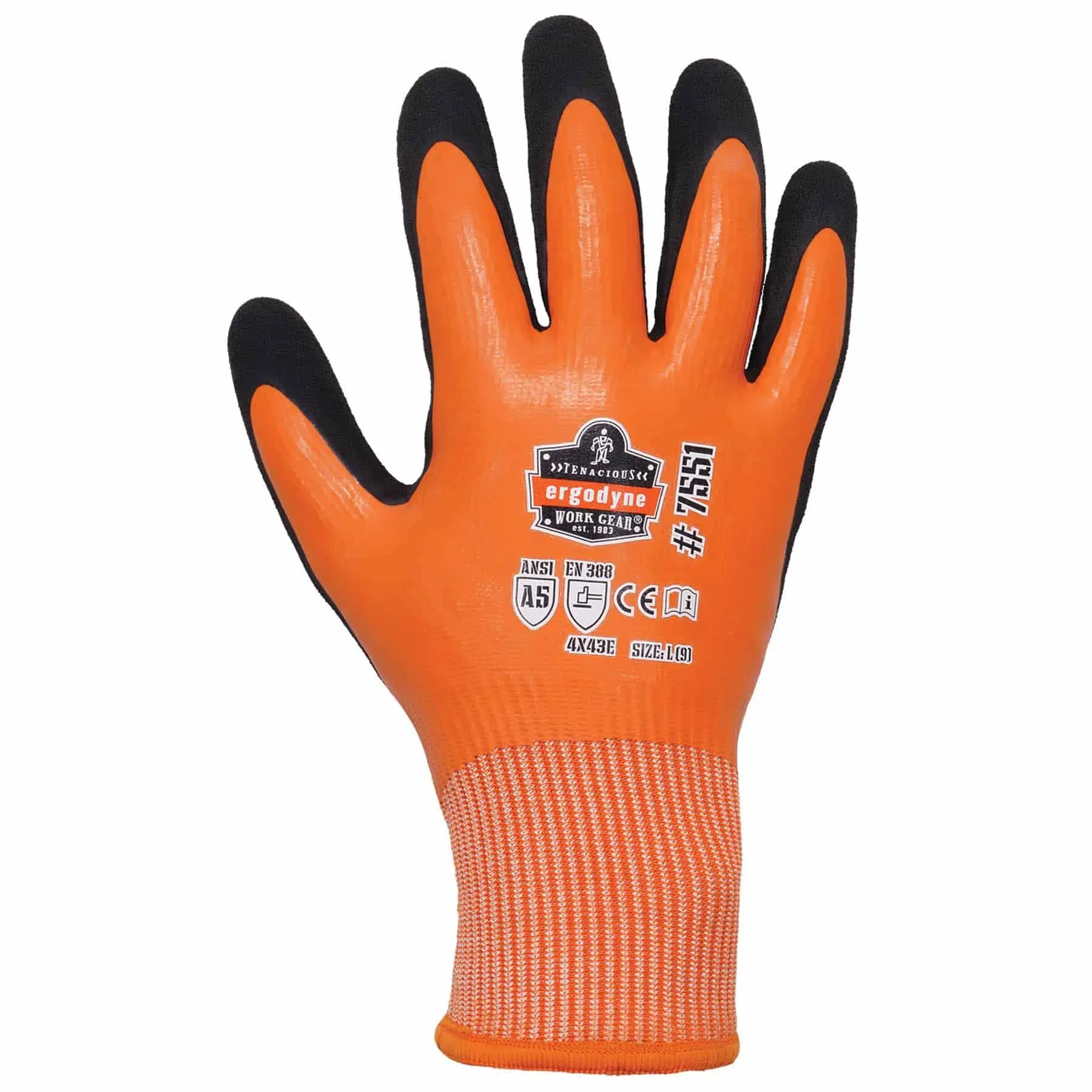 Ergodyne 17992 7551-CASE S Orange ANSI A5 Coated Waterproof CR Gloves 144-Pair