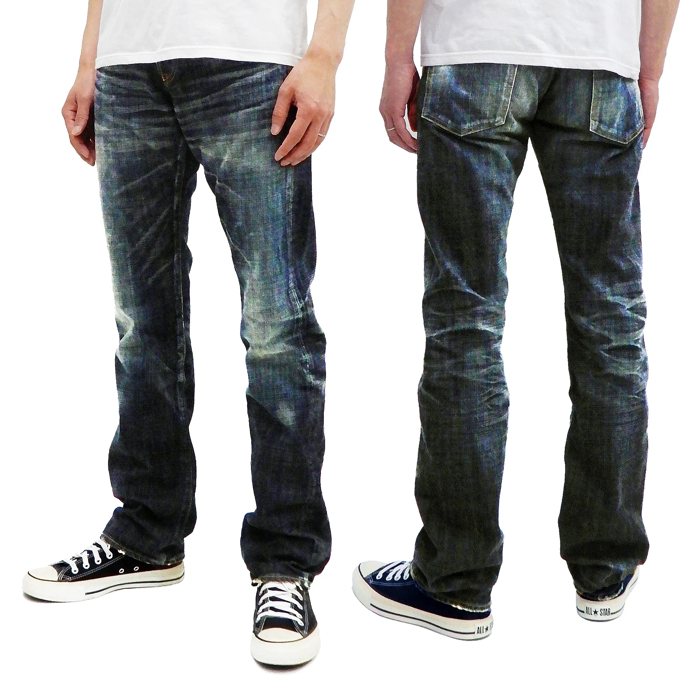 Eternal Faded Jeans Men's Low Rise Slim Fit Straight Leg Button Fly Japanese Denim 52291 Dark-Indigo