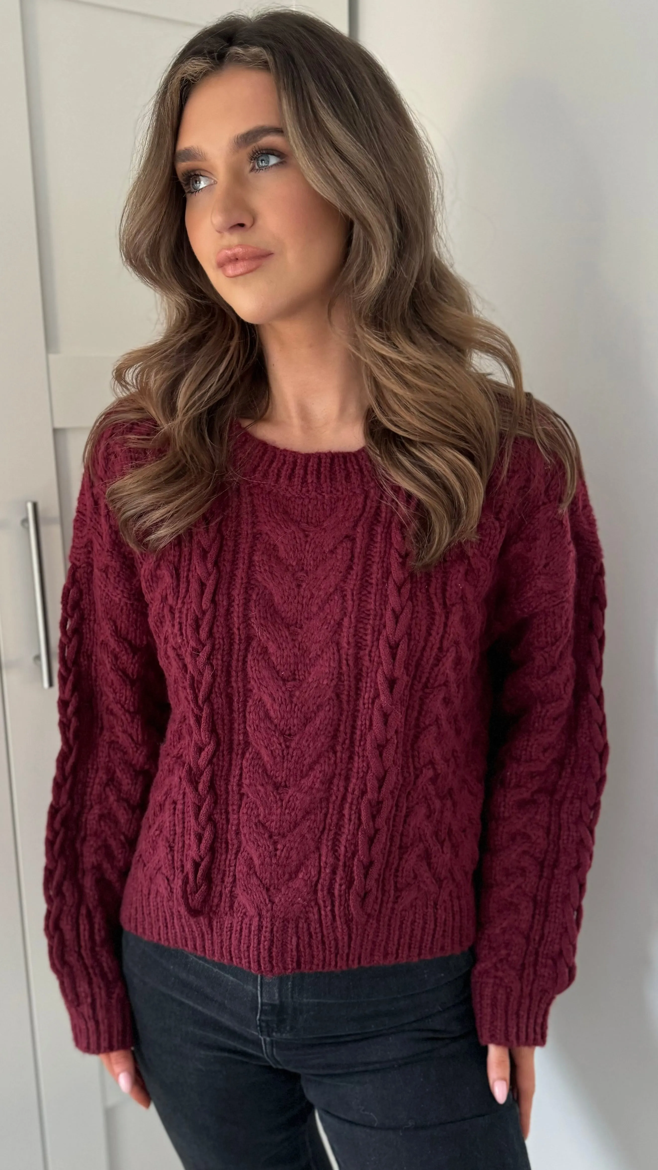 Falconer Burgundy Chunky Knit Jumper