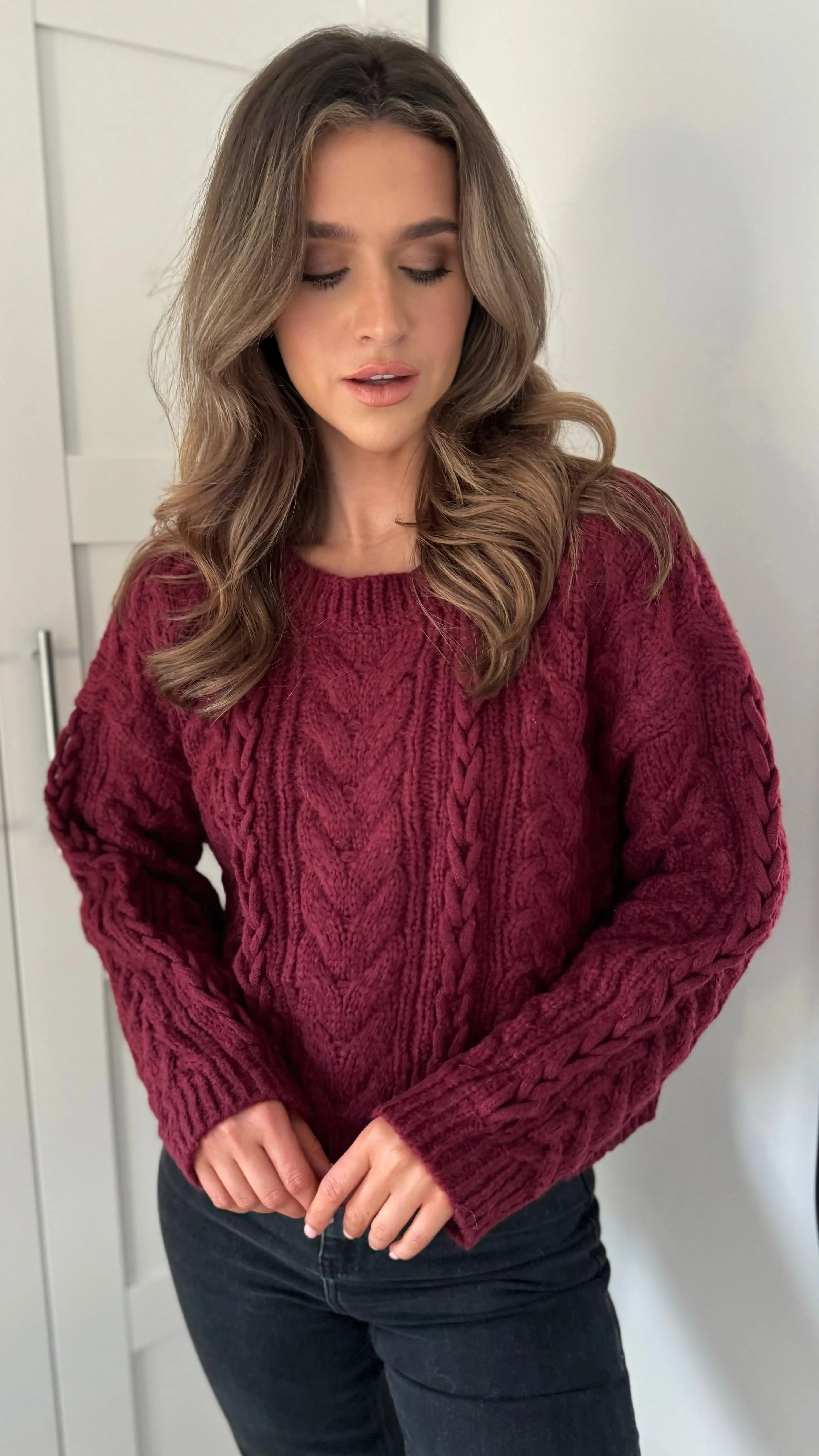 Falconer Burgundy Chunky Knit Jumper