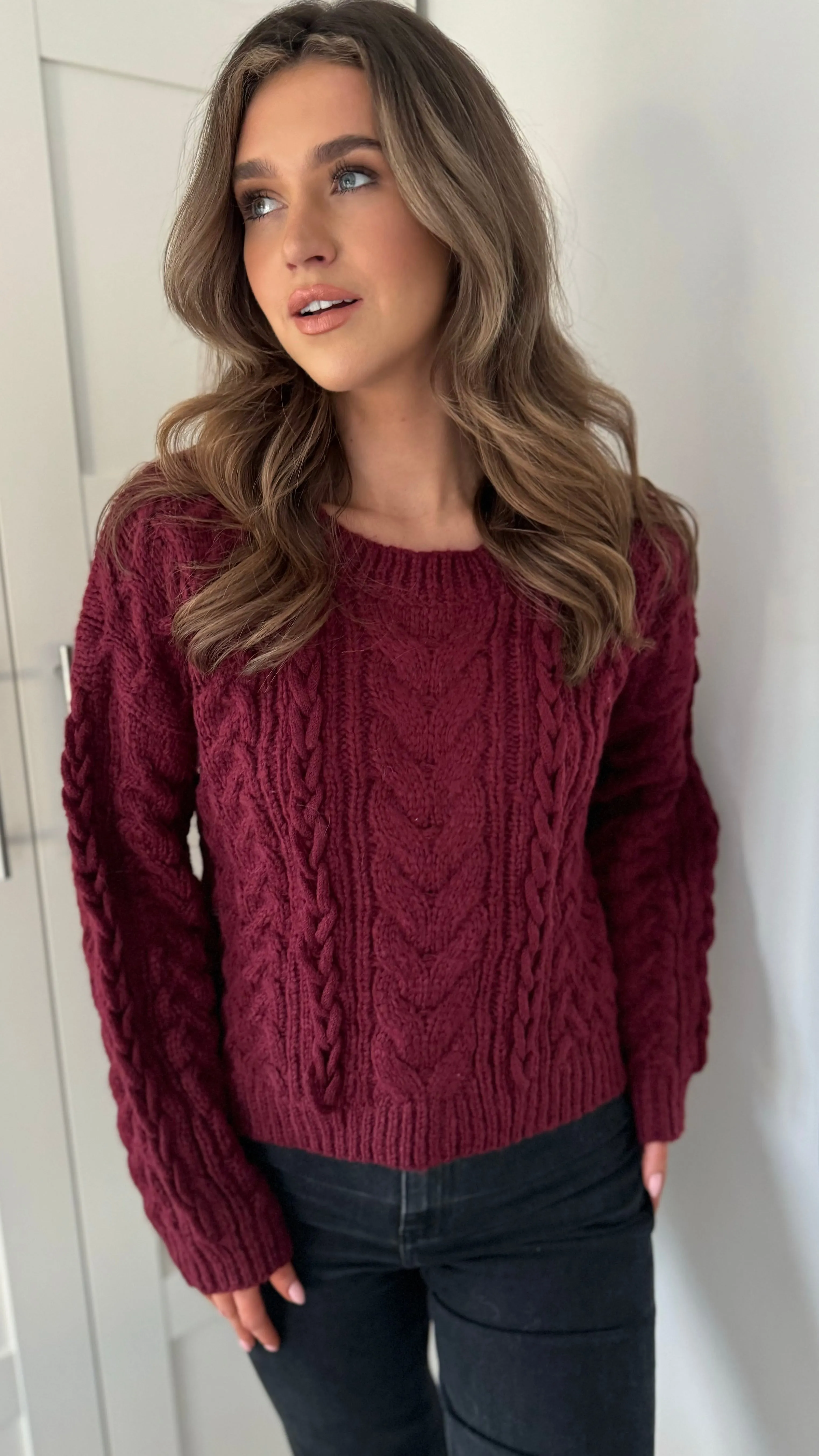 Falconer Burgundy Chunky Knit Jumper