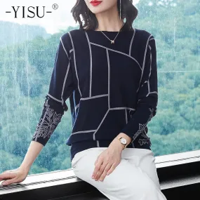 Fashion Women Geometry Print Sweater Autumn winter Pullovers high quality Knitted sweaters