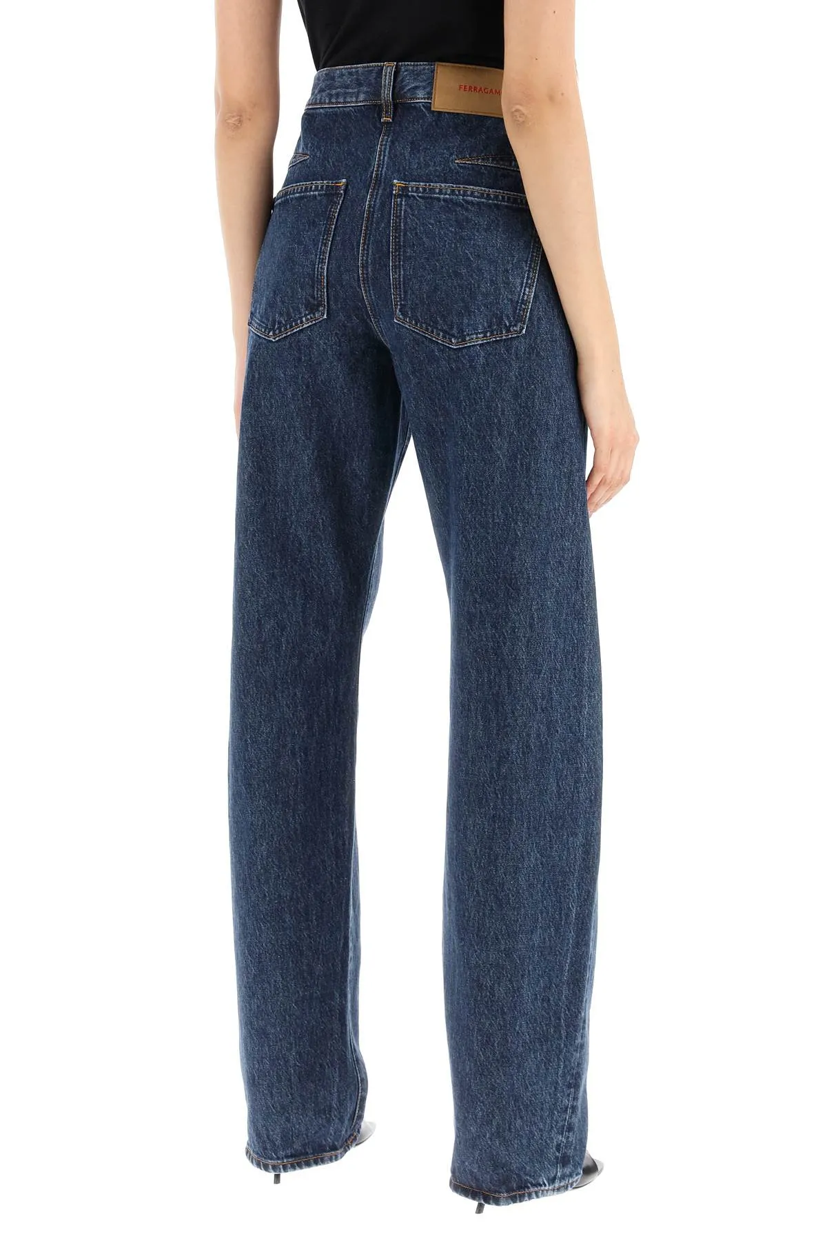 Ferragamo High-Waisted Curved Seam Jeans