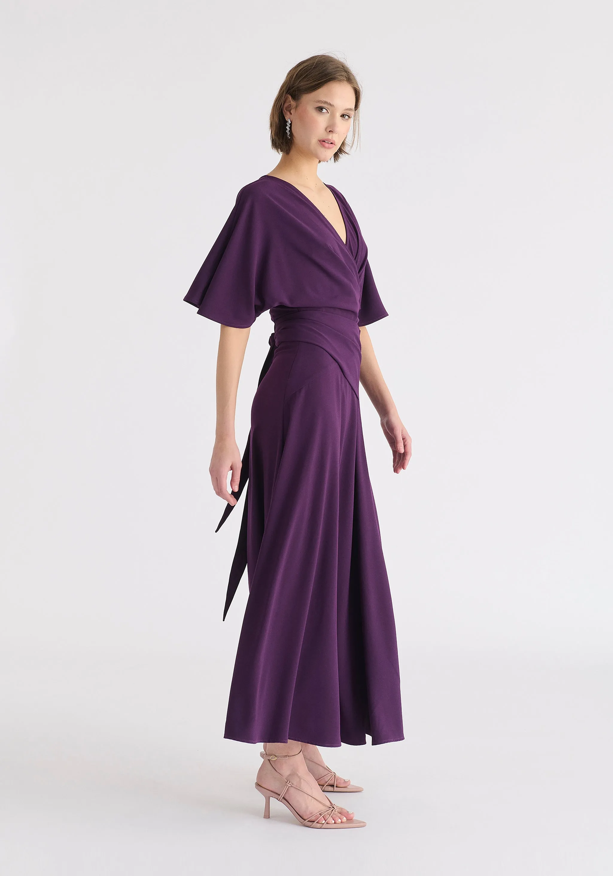 Flare Sleeves Maxi Wrap Dress