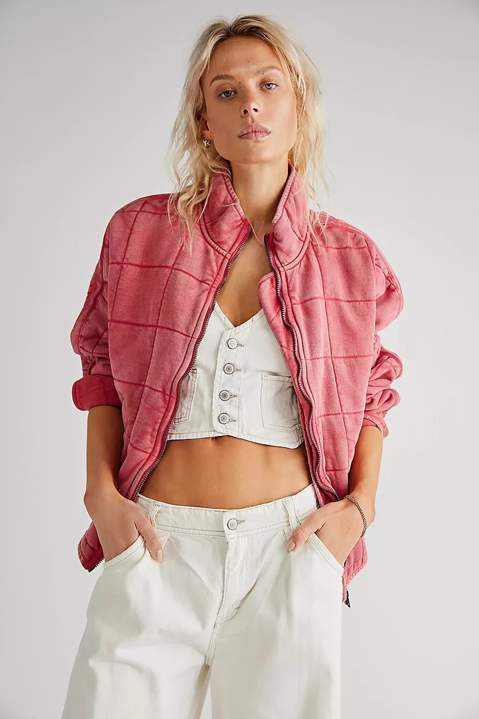 Free People Dolman Quilted Knit Jacket Top