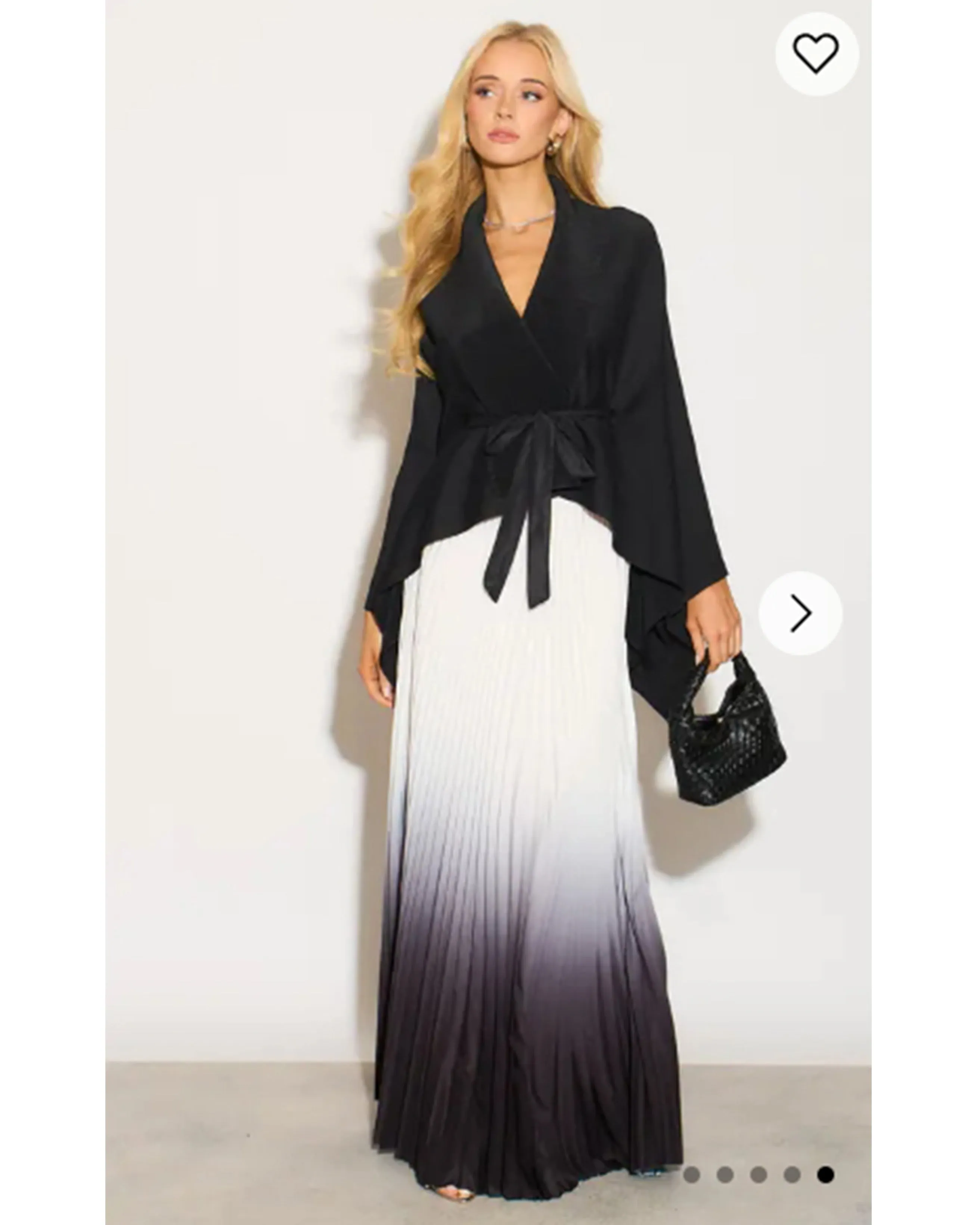 Full pleated Kimono sleeves cardigan top and tie dye print maxi skirt in black