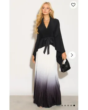 Full pleated Kimono sleeves cardigan top and tie dye print maxi skirt in black