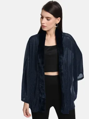 Fur Trim Lurex Mesh Cape