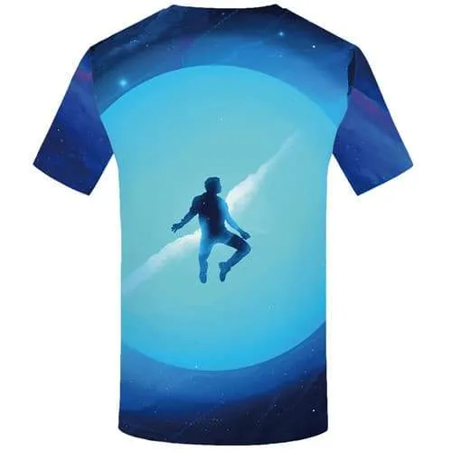 Galaxy Space T-shirt Men Character T-shirts 3d Moon Tshirt Printed Nebula Tshirts Novelty Blue Shirt Print Short Sleeve Fashion