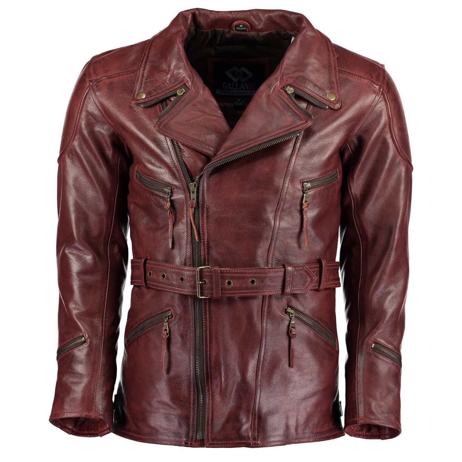 Gallanto 3/4 Red Distressed Eddie Biker Leather Jacket Motorcycle