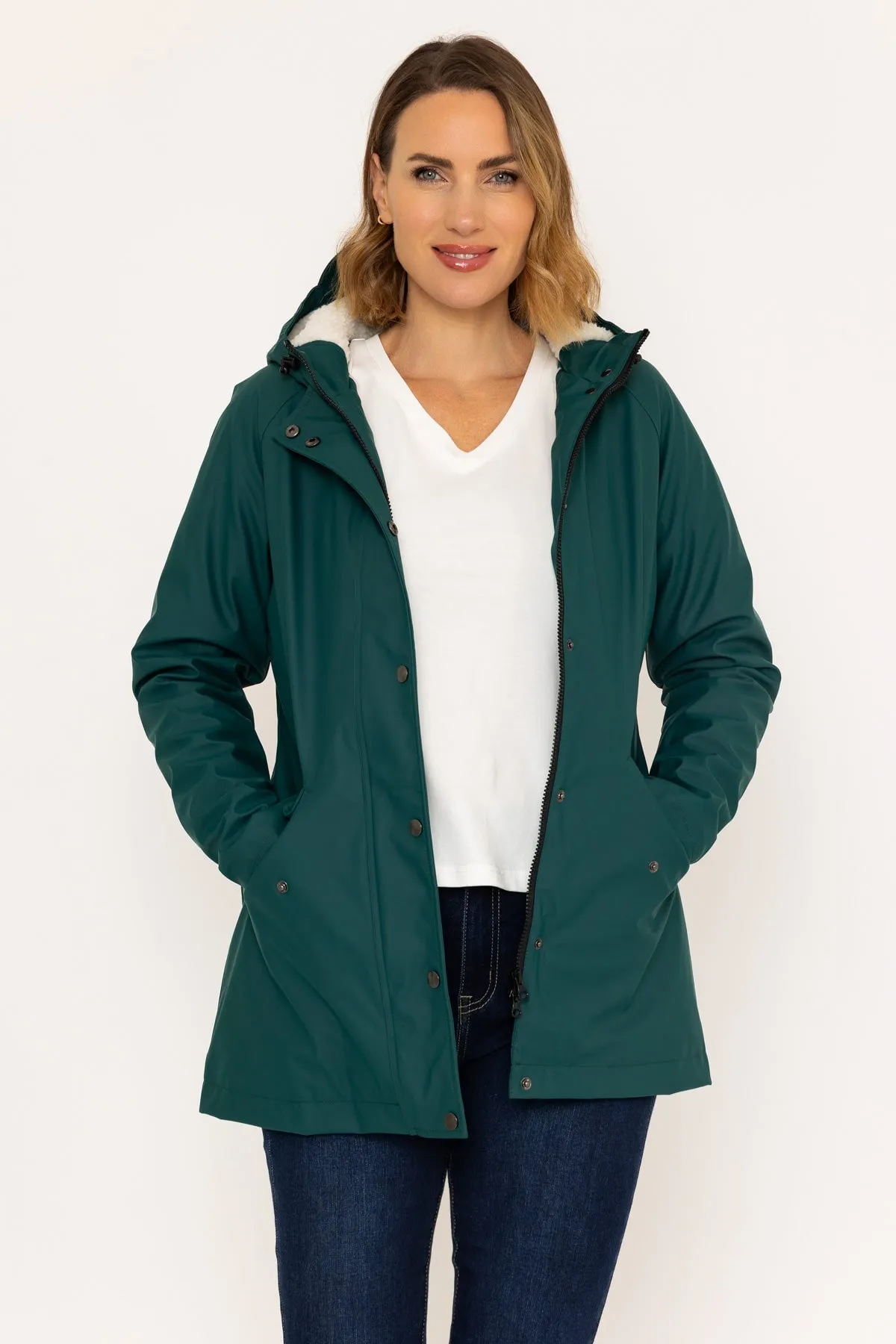 Green Rain Coat With Sherpa Lining