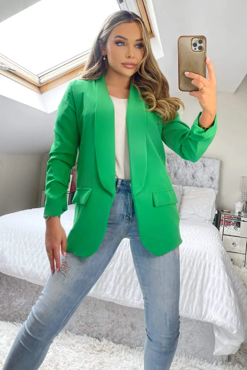 Green Ruched Detail Sleeve Blazer