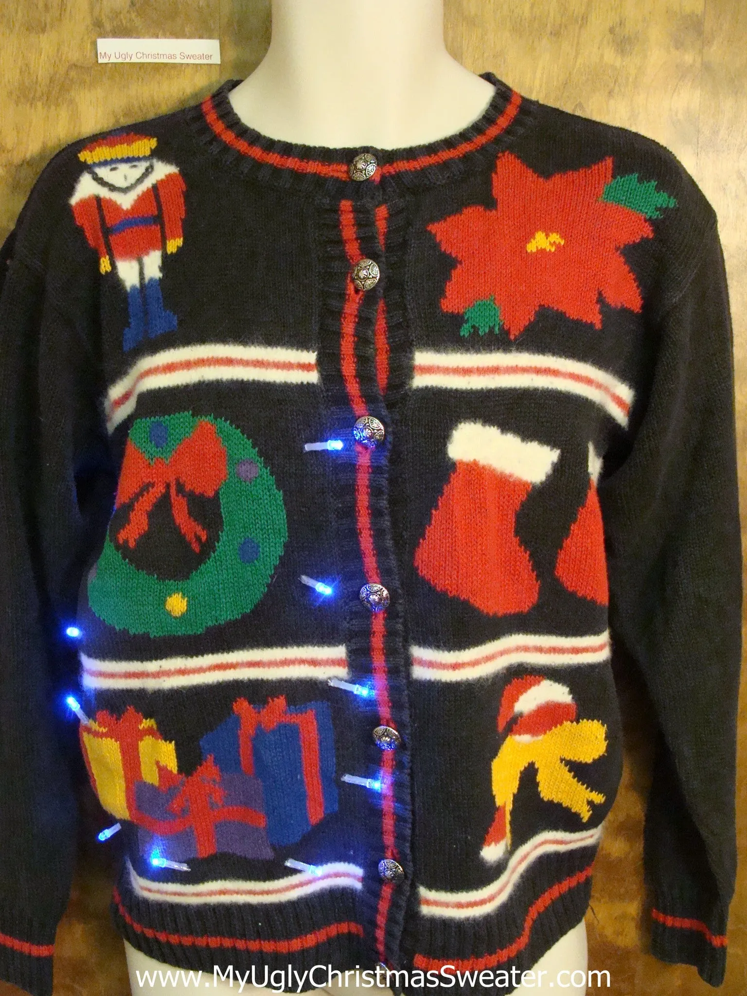 Grid of Six Fun Decorations 80s Christmas Sweater with Lights