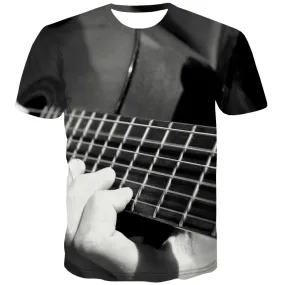 Guitar T-shirt Men Music Tshirts Novelty Wooden Tshirt Anime Metal Tshirts Cool