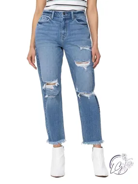 Hannah High-Rise Frayed Hem Mom Jean by Cello Jeans