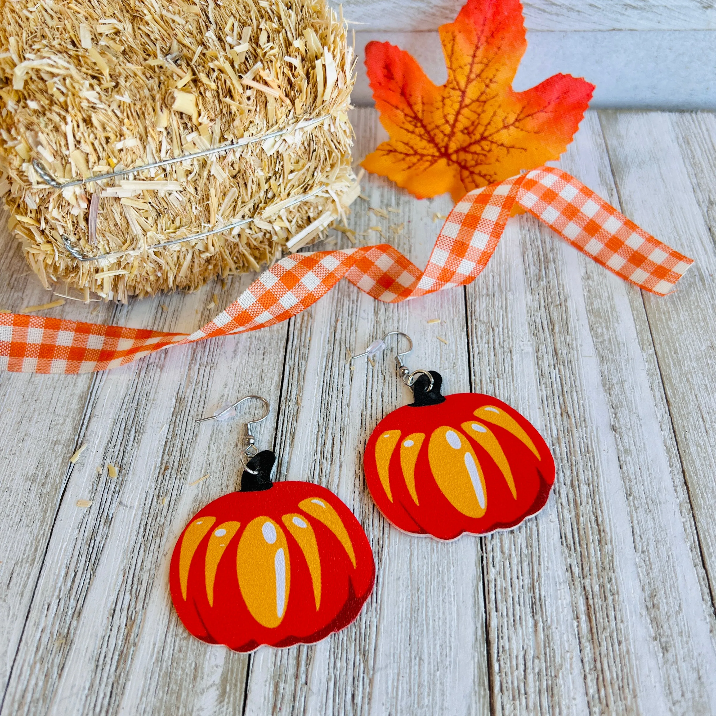 Harvest Pumpkin Shaped Faux Leather Drop Ear Bling