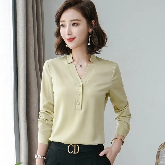 High Quality Fashion V Neck Long Sleeve Slim Business Shirt