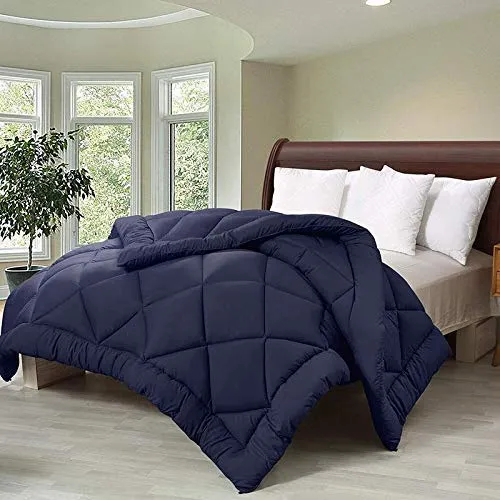 Homespun Soft Microfiber Heavy Winter Double Bed Quilt (90 x 100-inch; Navy Blue)