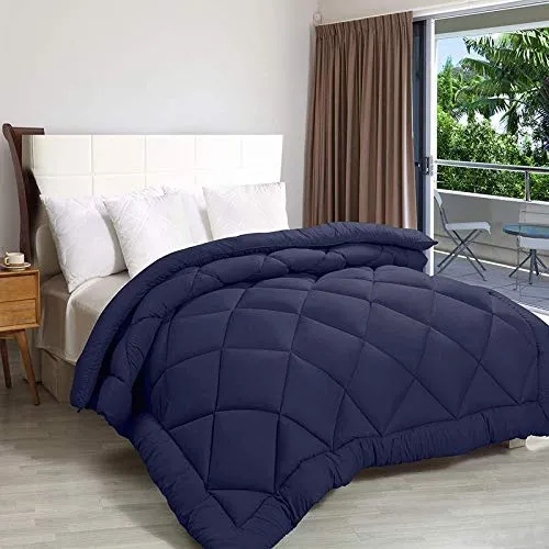 Homespun Soft Microfiber Heavy Winter Double Bed Quilt (90 x 100-inch; Navy Blue)