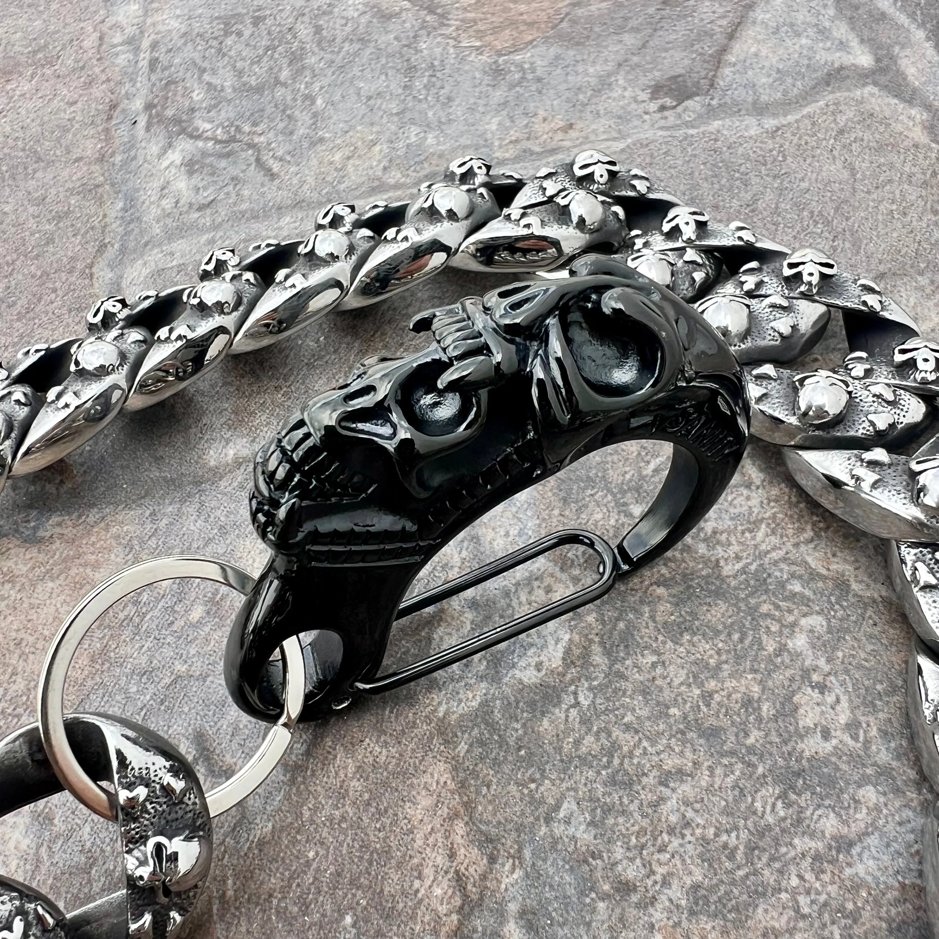 Huge Skull and Crossbone Wallet Chain - W/ Black Scream Clasp - WC50