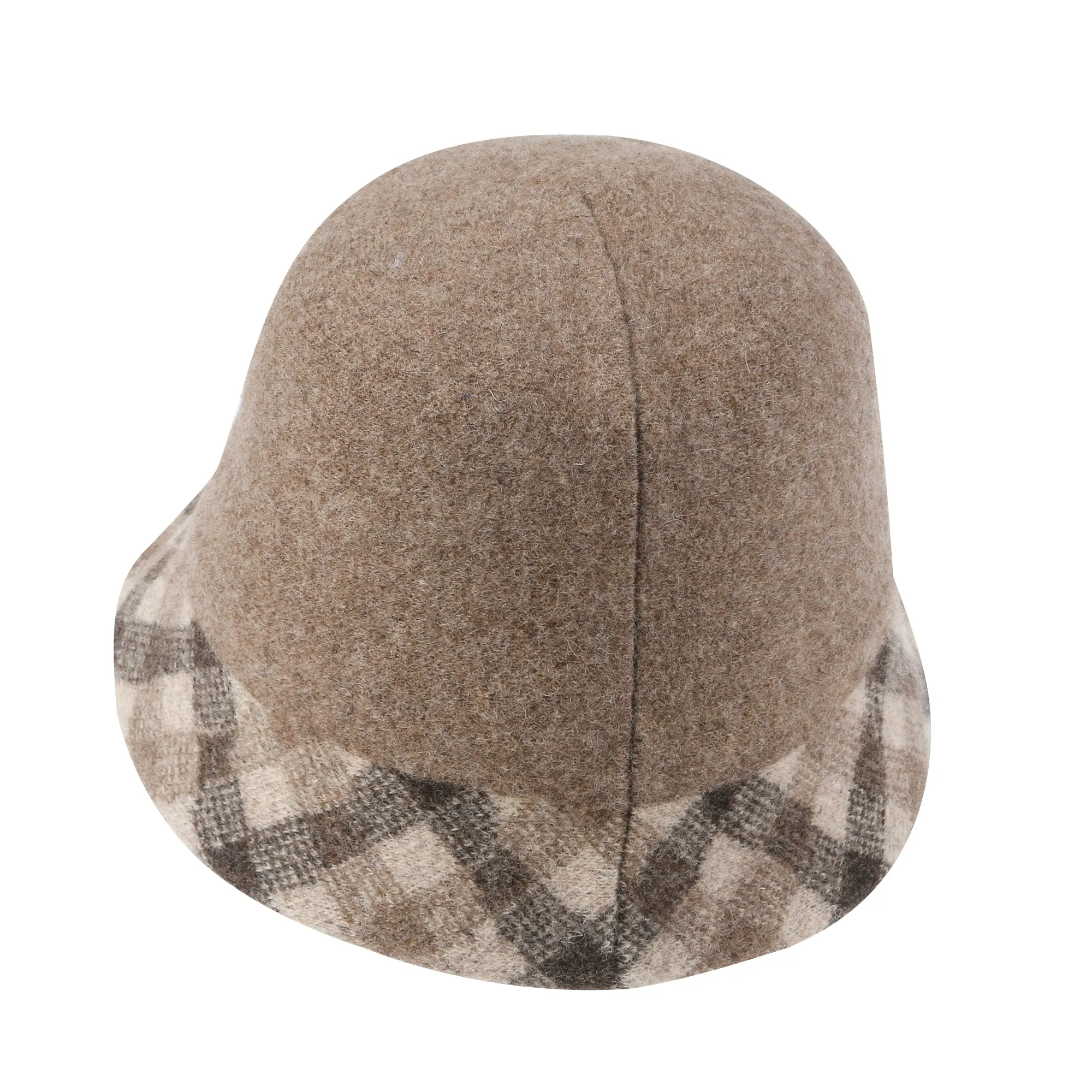 ililily Plaid Pattern Brim Knitted Wool Fedora Colorful Winter Bucket Hat