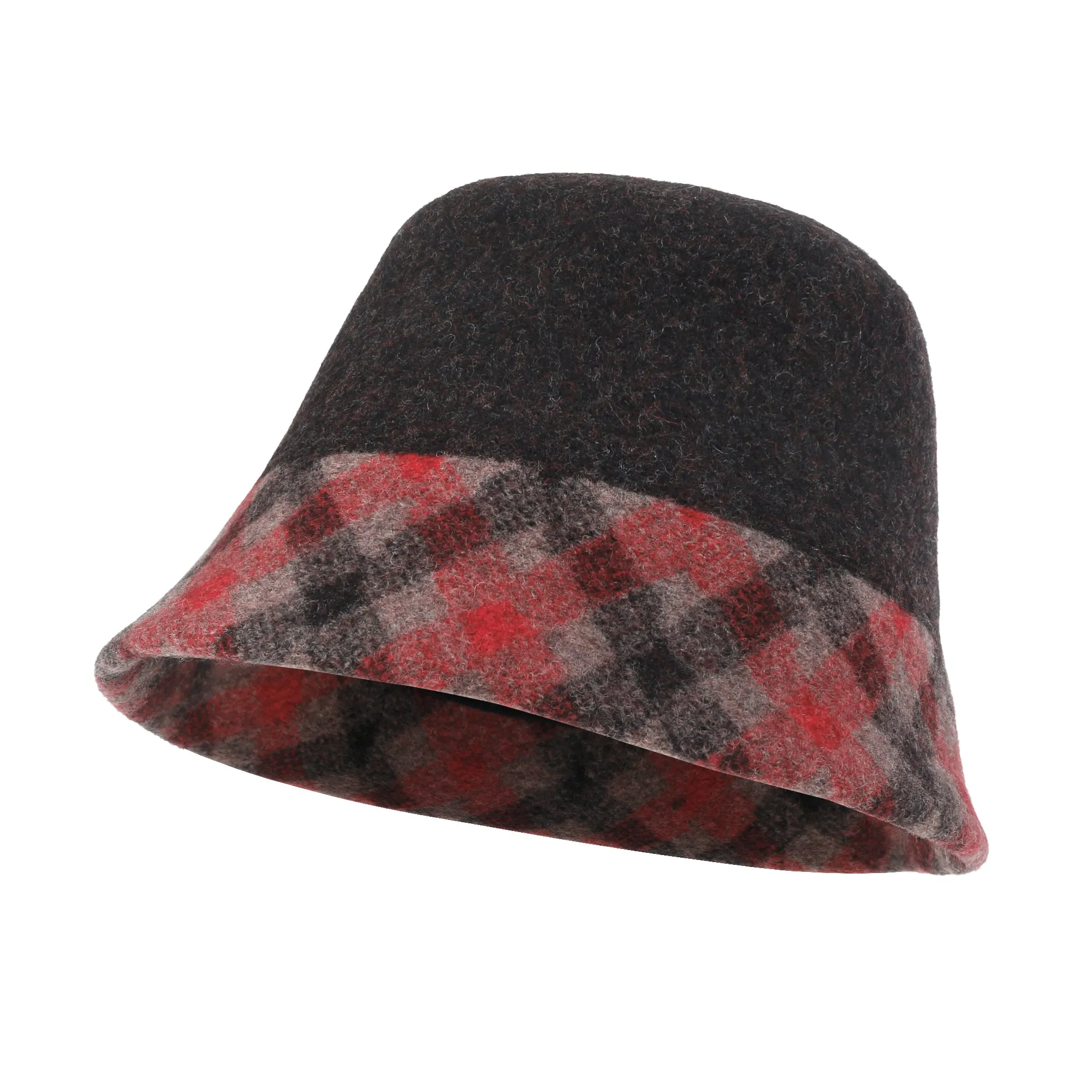 ililily Plaid Pattern Brim Knitted Wool Fedora Colorful Winter Bucket Hat