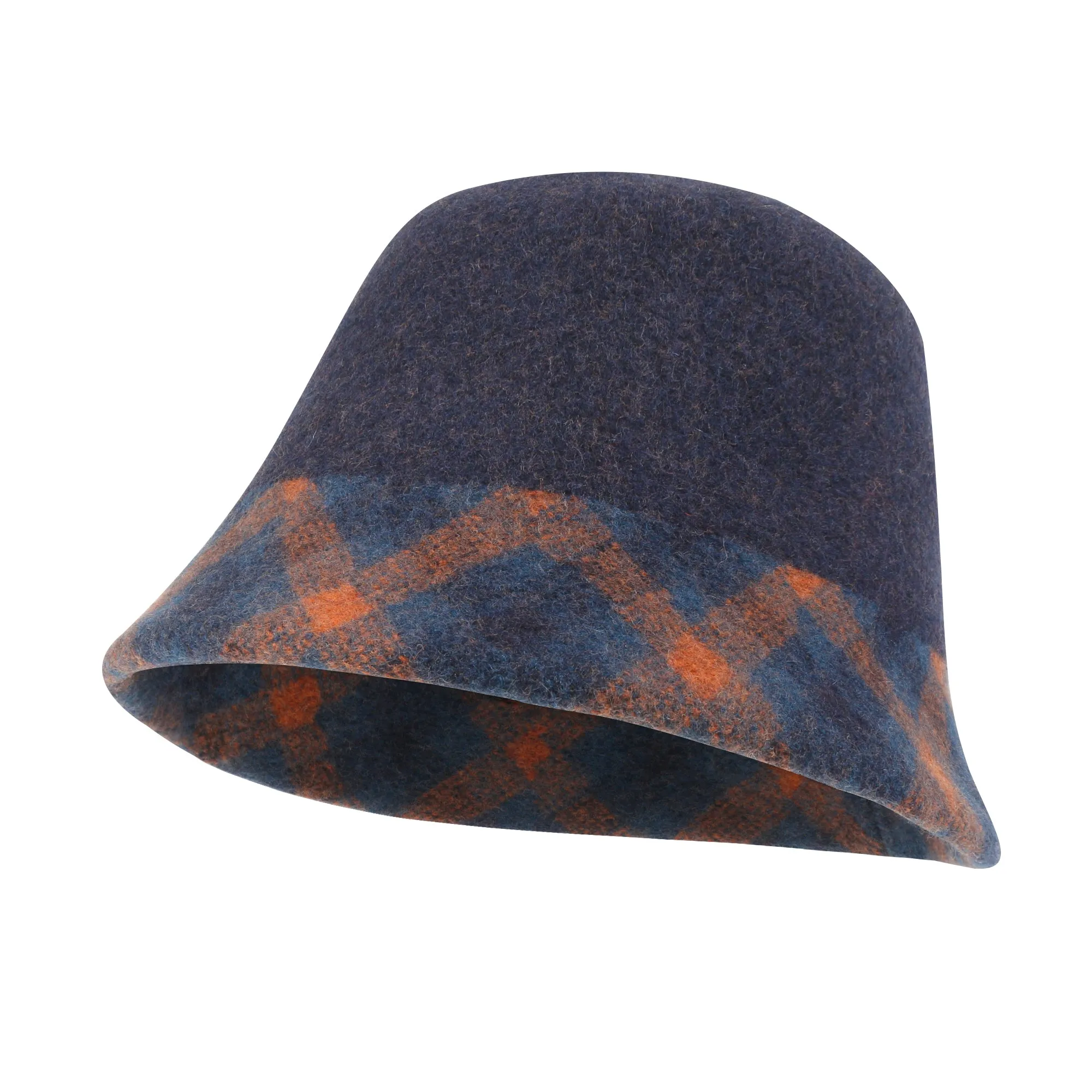 ililily Plaid Pattern Brim Knitted Wool Fedora Colorful Winter Bucket Hat