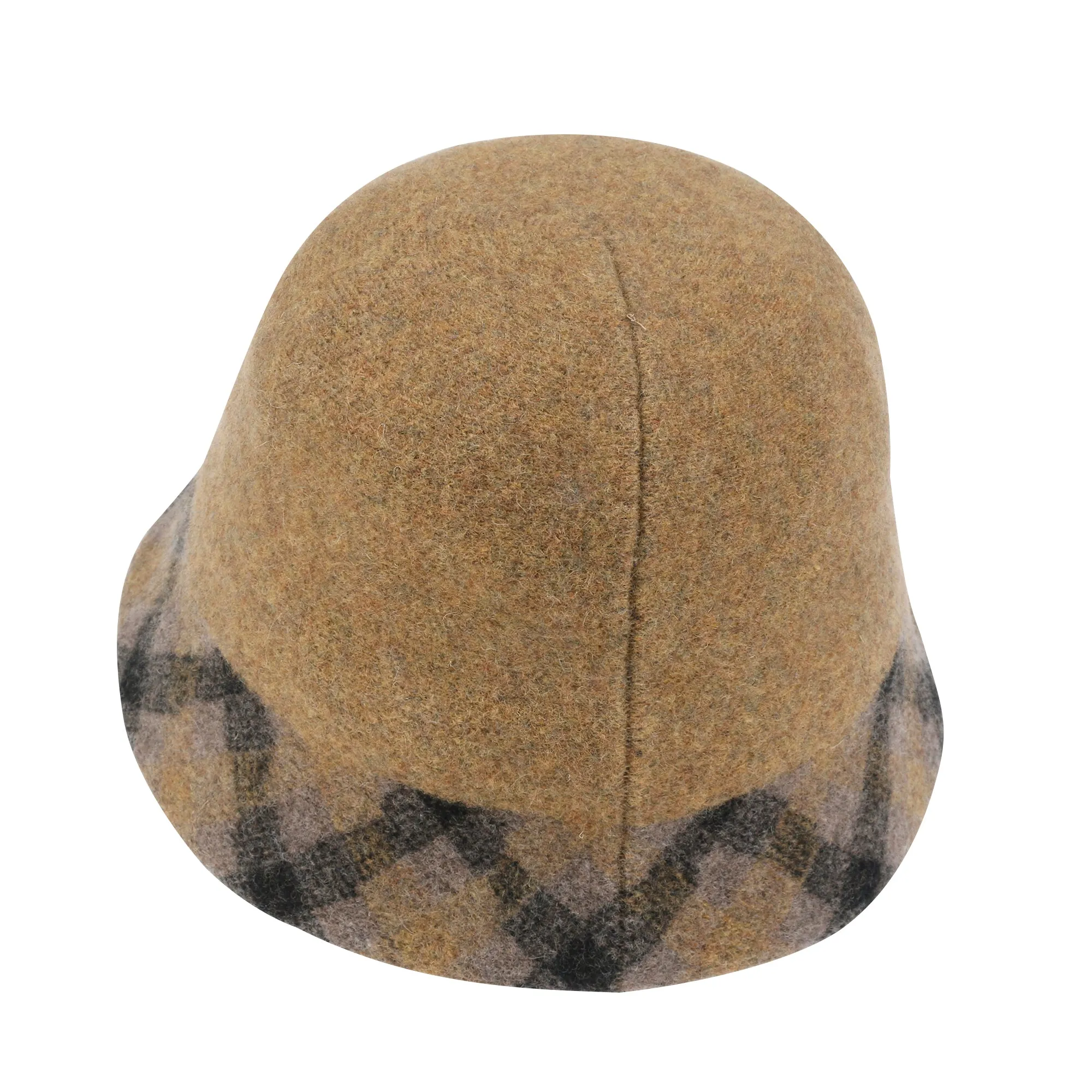 ililily Plaid Pattern Brim Knitted Wool Fedora Colorful Winter Bucket Hat