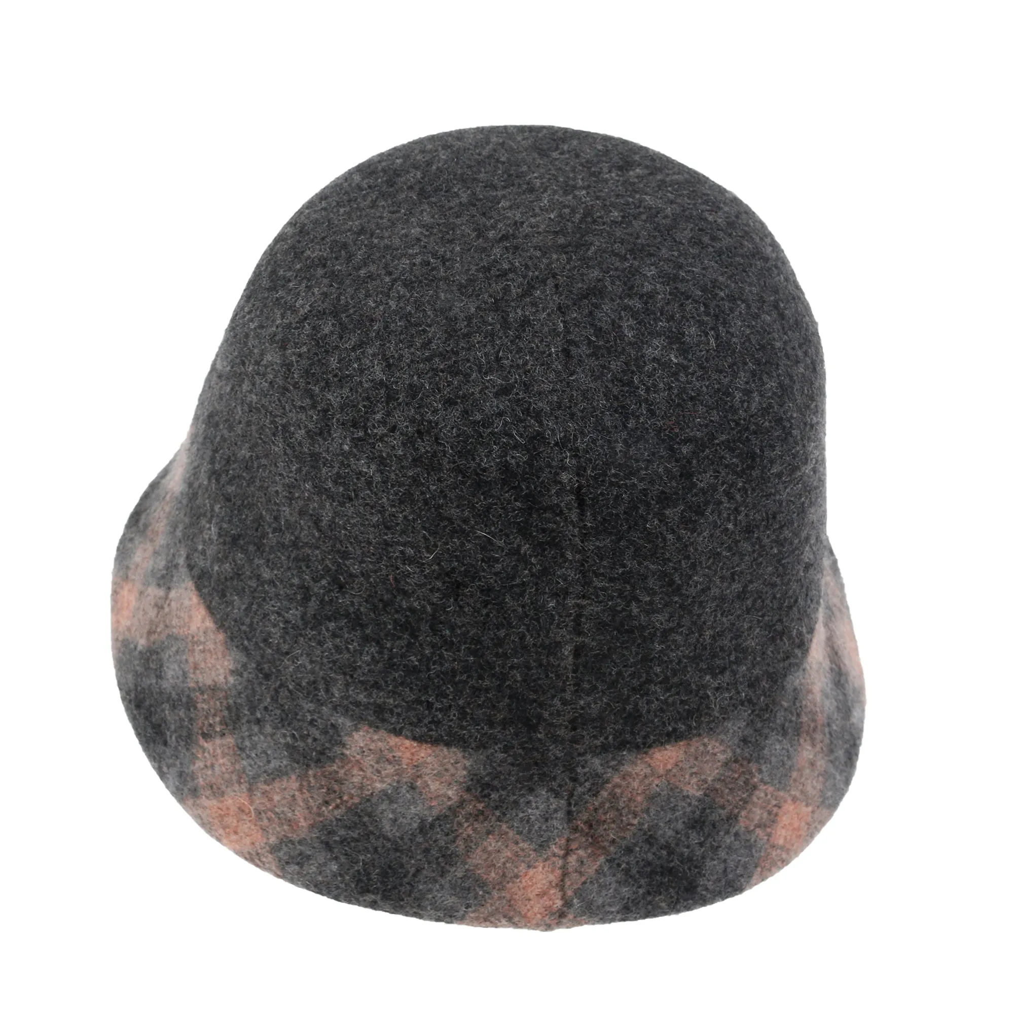 ililily Plaid Pattern Brim Knitted Wool Fedora Colorful Winter Bucket Hat