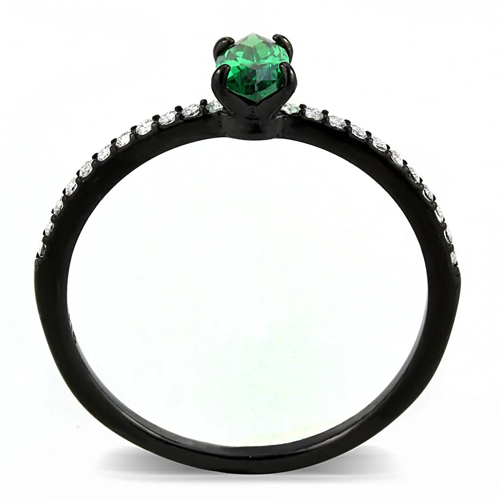 IP Black(Ion Plating) Stainless Steel Ring with AAA Grade CZ in Emerald for Women Style DA033